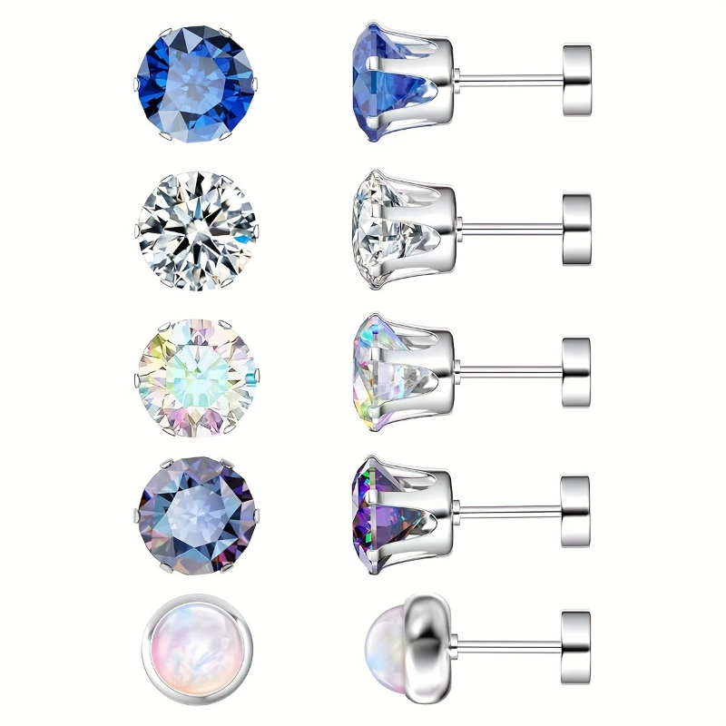 TEMU Ensemble de 5 paires de boucles d'oreilles à clous pour navetteurs, en multicolore, acier inoxydable hypoallergénique, style girly et tendance,