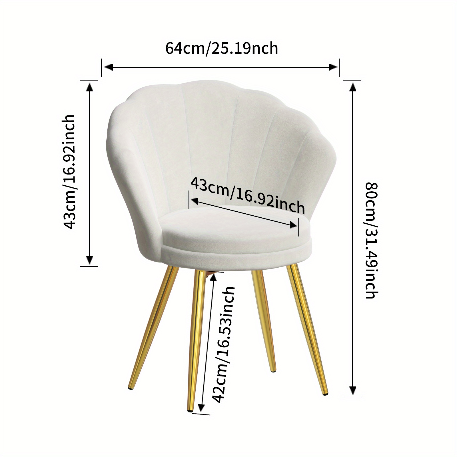 TEMU 1pc Velvet Dining Chair & Vanity Seat - Elegant White Armless Design, Easy Assembly For Living Room, Bedroom, Office, Salon - Space- Compact