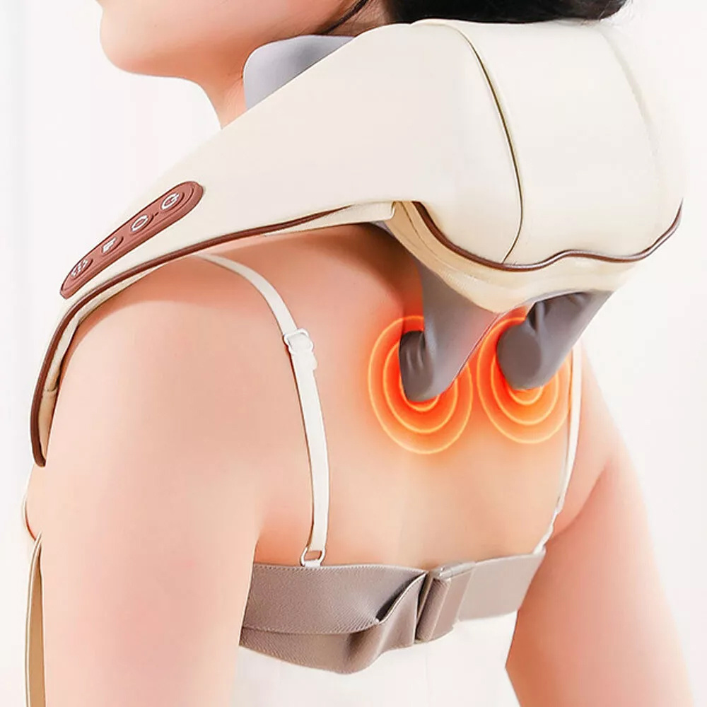 Beige USB-Powered Neck and Shoulder Massager with Heat - Deep Tissue Shiatsu Kneading for, Adjustable Strap for Neck, Back, or Leg Support, Perfect Gift for Mom or Dad, Leg Support Massager | Ergonomic Massager | Secure Fit Design, Neck Massager