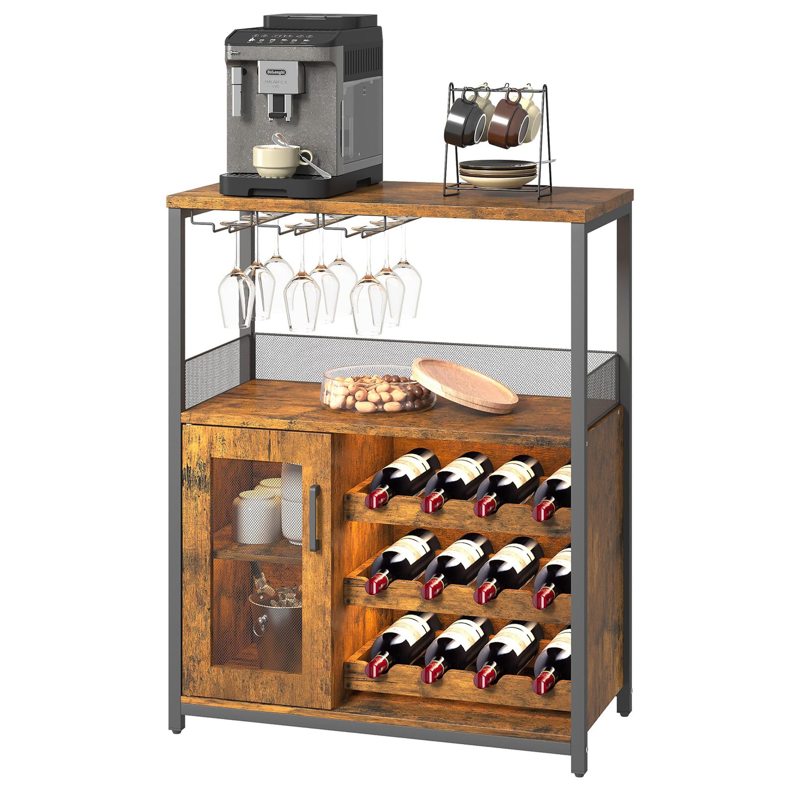 Image of Newly Upgraded Bar Stool Industrial Wine Rack Cabinet With , And Board Storage, Freestanding Floor Standing Bar Unit For Home Kitchen Dining Room