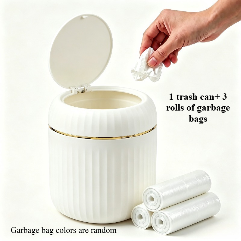 TEMU Mini Poubelle de Bureau avec 3 Rouleaux de Sacs Poubelle, Poubelle avec Couvercle à Pression, Petite Poubelle de de Bureau, Mini Poubelle de