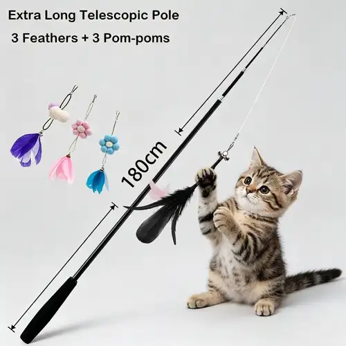 cats play with fishing pole APSUAE 9 PCS Cat Toy, Retractable Cat Feather Toys Cat Wand Plush Fish Worm Feathers with Bells Catnip Interactive Cat Teaser Toys for Kitten Cat : Pet Supplies it can arouse the cats playing curiosity Kid Casters Cat Caster Fishing