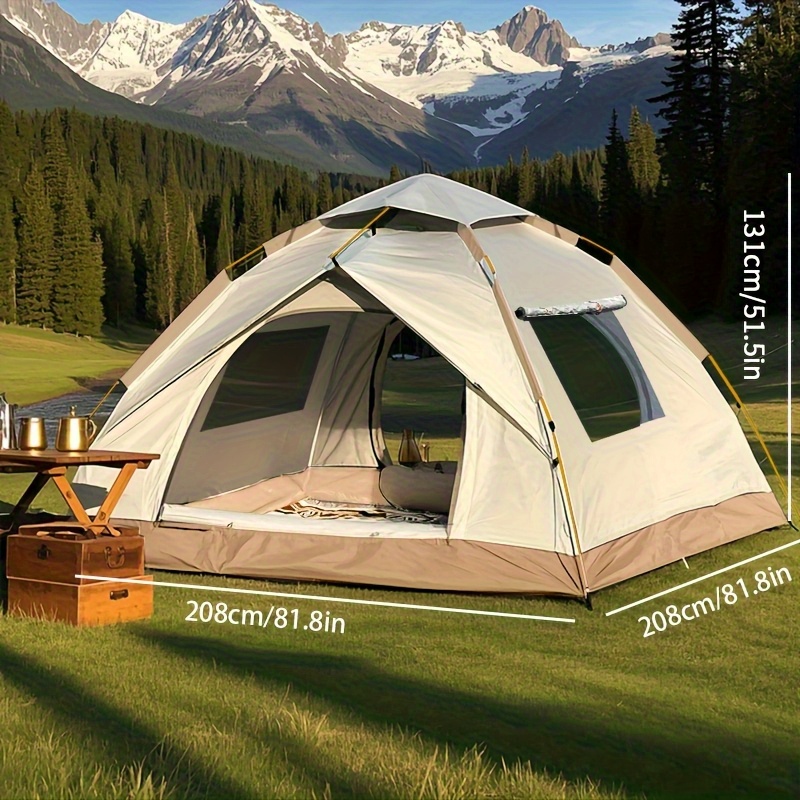Automatic  -Up Camping Tent Windproof & Sun-Resistant Lightweight Portable Design for Outdoor Hiking, Beach, and Park Camping - Beige, Tents for Camping, Beach Shelter, Desert Camping, Easy Setup Tent