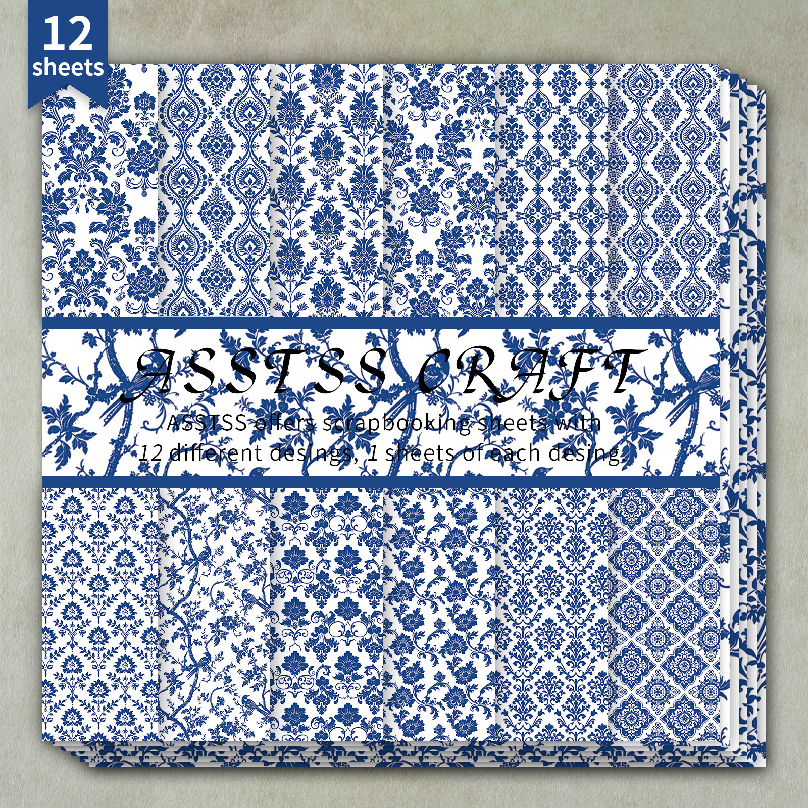 TEMU A 12-sheet Scrapbook Paper Pad Measuring 6x6 Inches, Featuring A Blue And White Porcelain-inspired Retro Pattern. This Heavyweight Cardstock Is