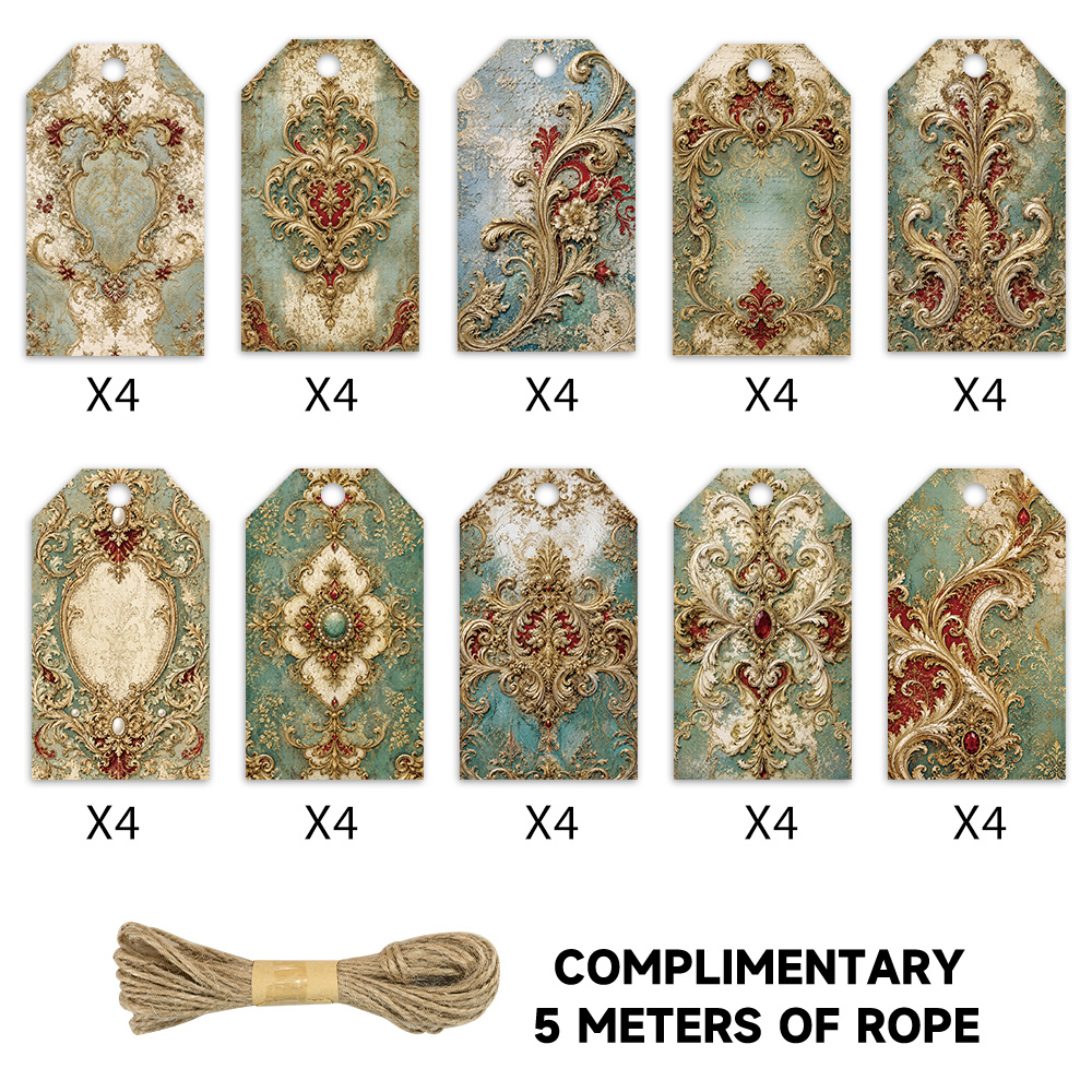 TEMU 40pcs, Étiquettes Baroques Rétro Européennes Sculptées, Étiquettes de Boîte Cadeau Sculptées de Cour , Convient aux Scènes de Cadeaux de Fêtes,