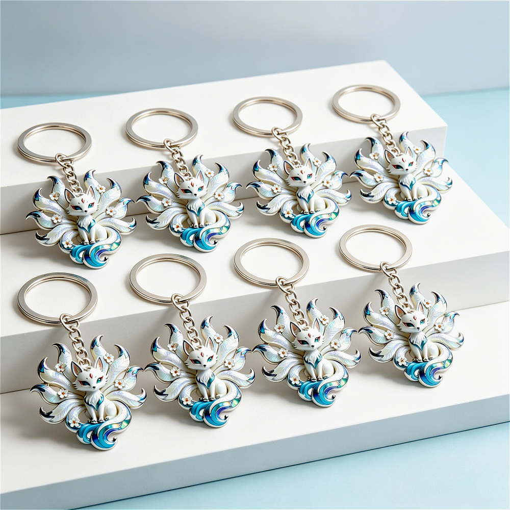 TEMU Two-dimensional 8pcs Nine-tailed Fox Keychain Set, Charm, Gift, Cute Fox Keychain, Couple's Keychain, Unisex, Backpack Pendant, Car Keychain,