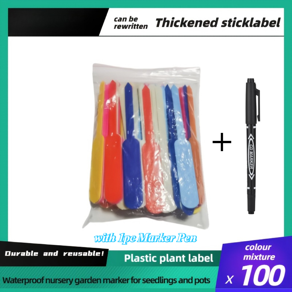 TEMU 100pcs Dopamine Color Mixed Plant Labels With Marker Pen - Thick Durable Pp Plastic Garden Markers, Waterproof & For Indoor/outdoor Use, Vibrant