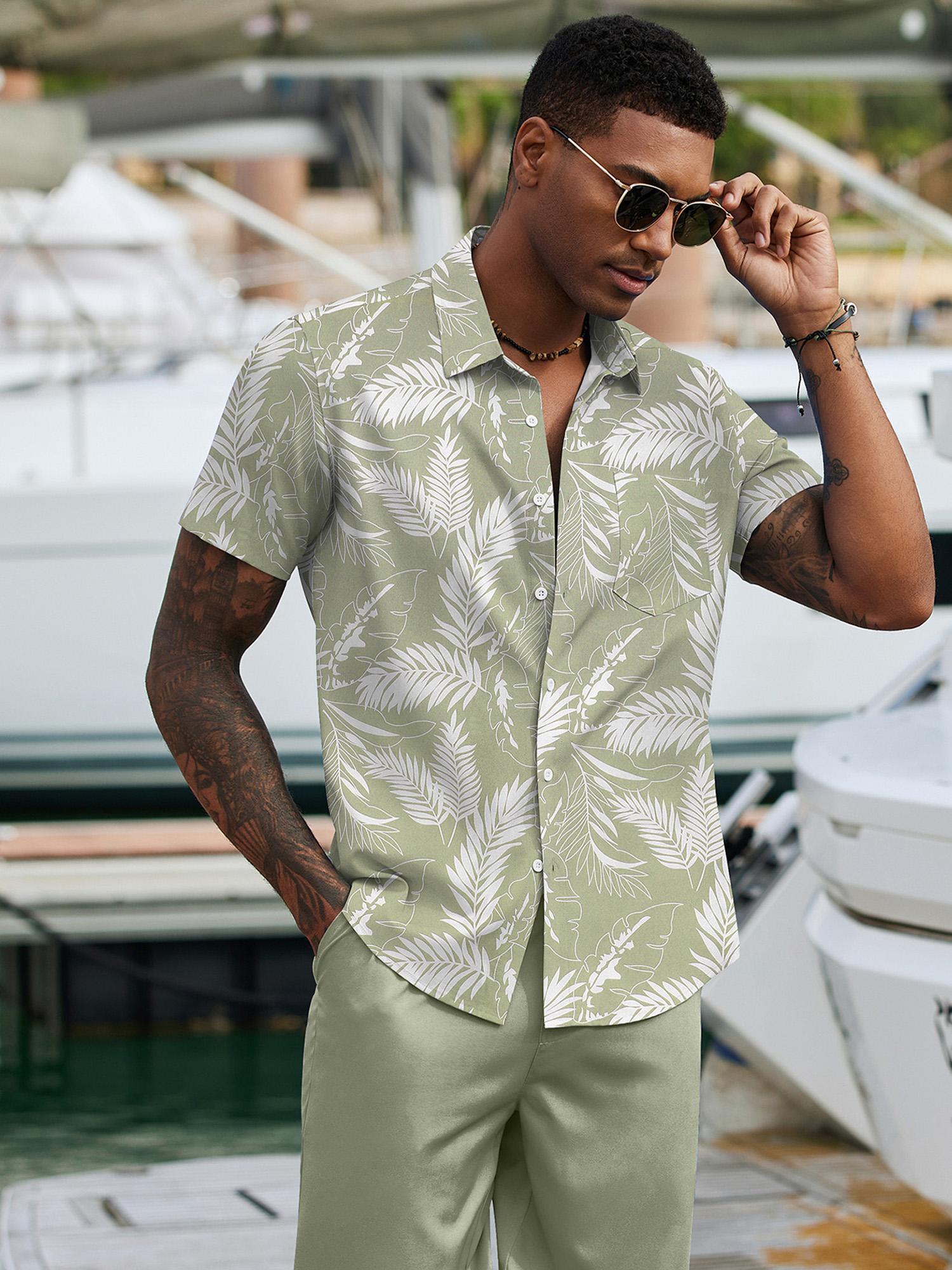 *'s 2pcs Summer Beach Outfits Tropical Short Sleeve Button Shirts and  Shorts Hawaiian Vacation Sets