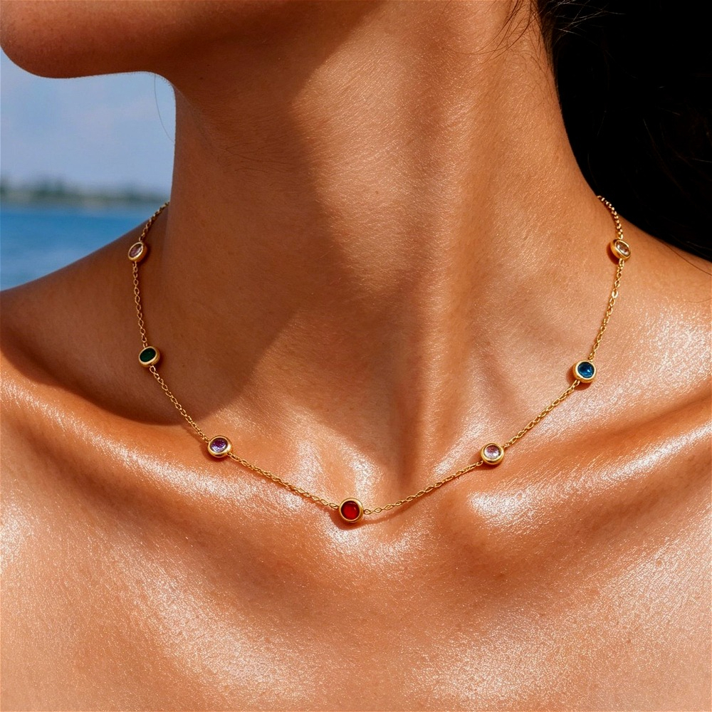Unisex 316L Stainless Steel Seven-Color Mixed Bead Necklace