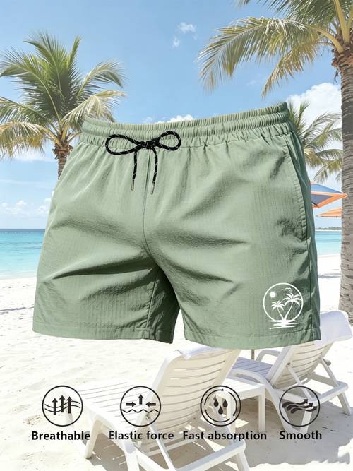lässige herren kurzarm shorts für urlaub, schwimmen, surfen und sport, kariert, palmenmuster, schnelltrocknendes und strapazierfähiges material, mit doppelseitigen seitentaschen und mesh- -einsatz