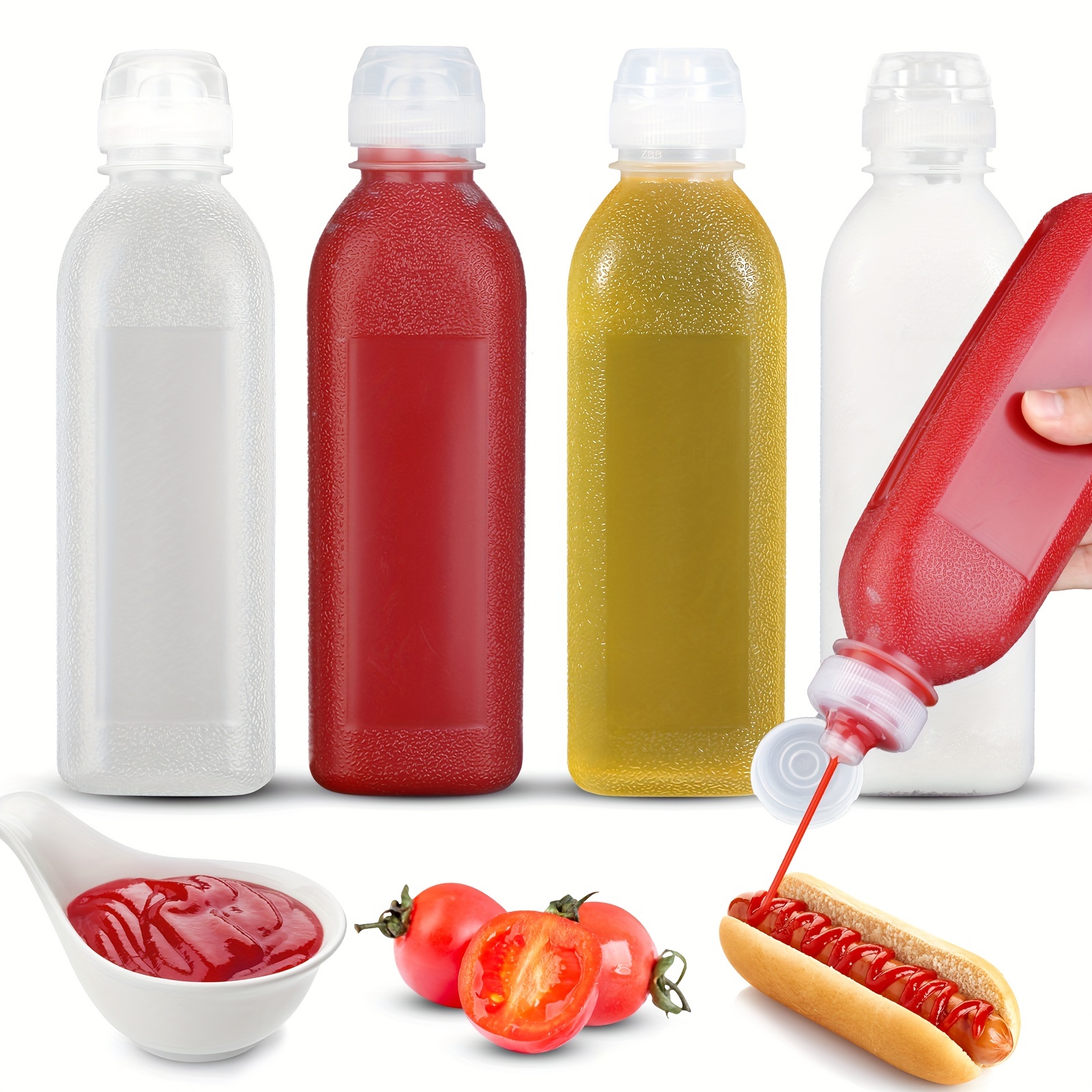 Image of Set Of 4 Squeeze Bottles, 17 Ounces Each, Perfect For Ketchup, Salad Dressing, , Oil, And Syrup