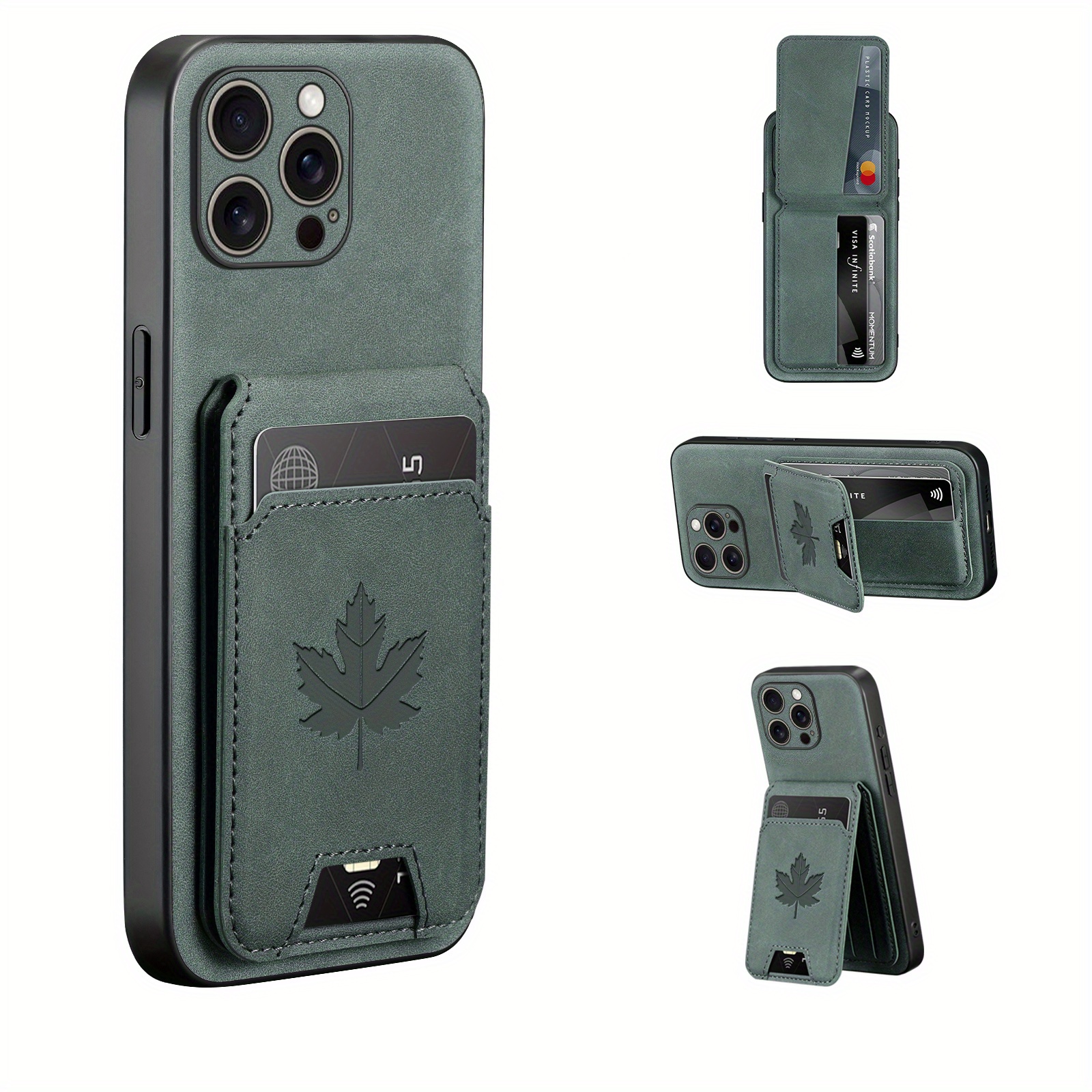 TEMU Luxury Pu Leather Wallet Phone Case For Iphone 16e 16promax 15pro 14plus 13pro 12 11 Xsmax Xr X/xs, Card Holder And Stand, Maple Leaf