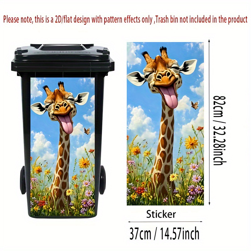 E-shop 2D Flachdruck 1 Stück Mülleimer Aufkleber 37×82cm Niedliche Giraffen-Illustration Design Dekorative Tapete Selbstklebend für Mülltonnen, Wände,