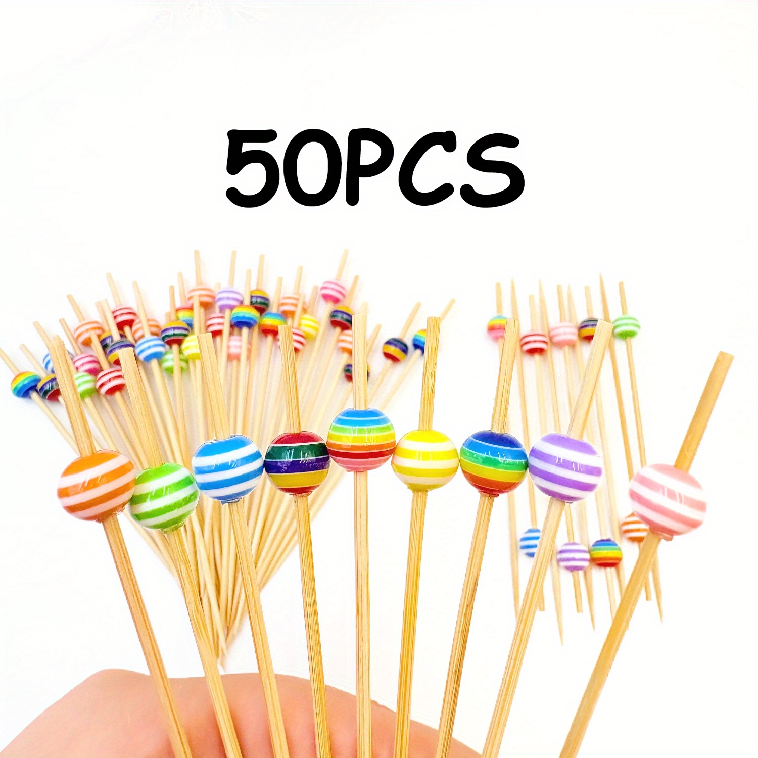 Image of 50pcs Colorful Beads Style Dessert Skewers | 4.72-inch Bamboo Decorative Food | Perfect For Snacks, Buffets, Salads, And Baking | Suitable For Parties, Hotels, Restaurants, Weddings, And Festivals