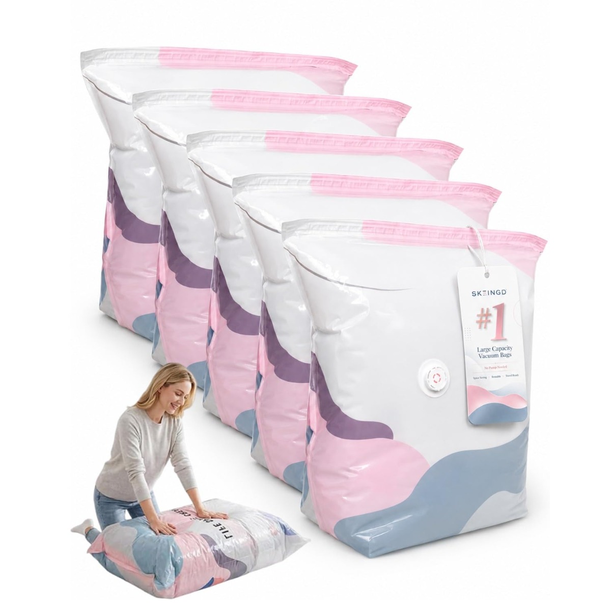 5-pack Large, Heavy-duty Vacuum Storage Bags For Bedding, Seasonal Clothing, And Furniture - Zip-sealed Instant Compression Design, No Inflation, Space- Plastic Bags For Moving, Attic, And Bedding