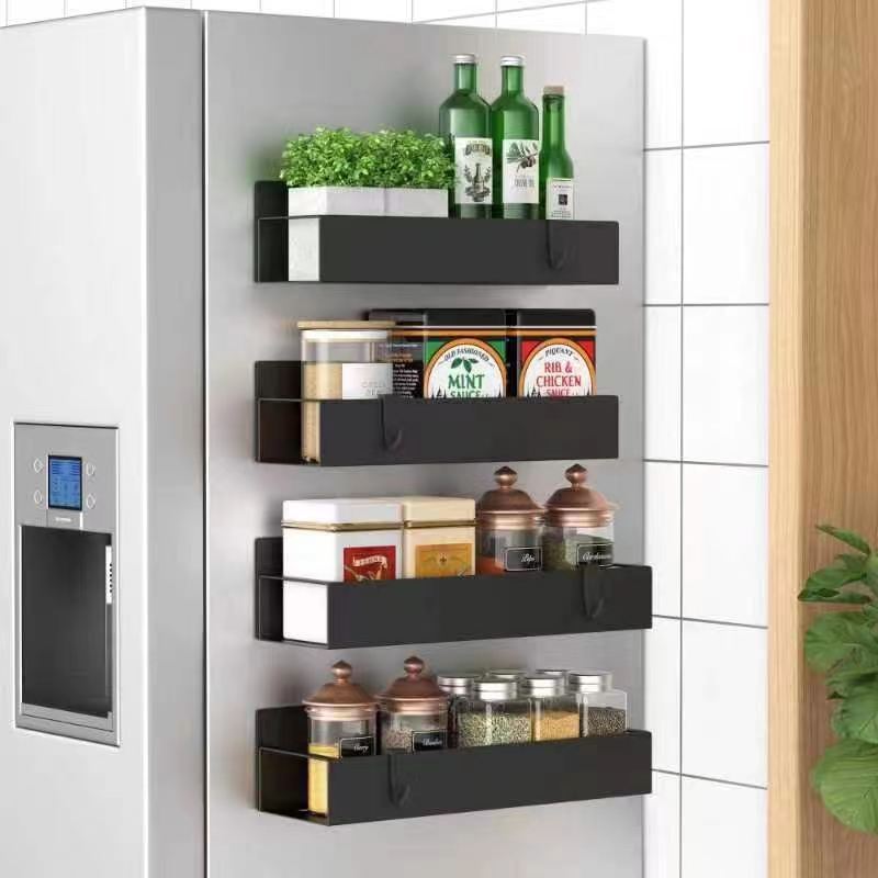 Image of 4pcs Metal Magnetic Spice Rack For Refrigerator Organizer Shelf For Fridge Oven