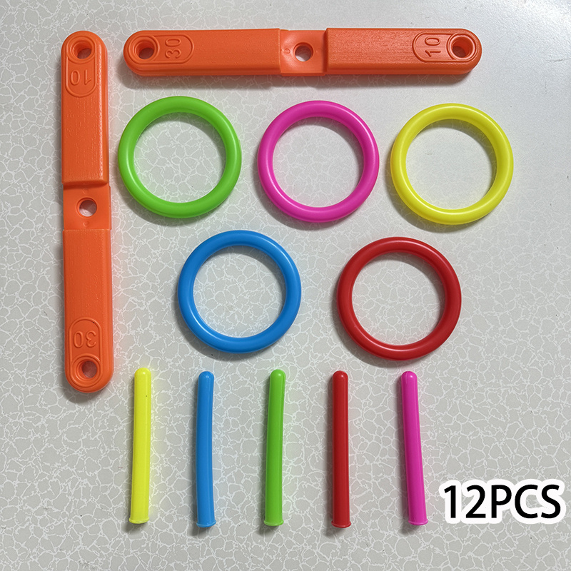 Image of 12pcs/1 Set Kids Outdoor Throwing Ring Toss Toy Set Contains 2 Base Poles 5 Poles And It Features A 5 Ring Plate For Ring Toss Games It Improves Hand Eye Coordination Provides Educational Cultivates