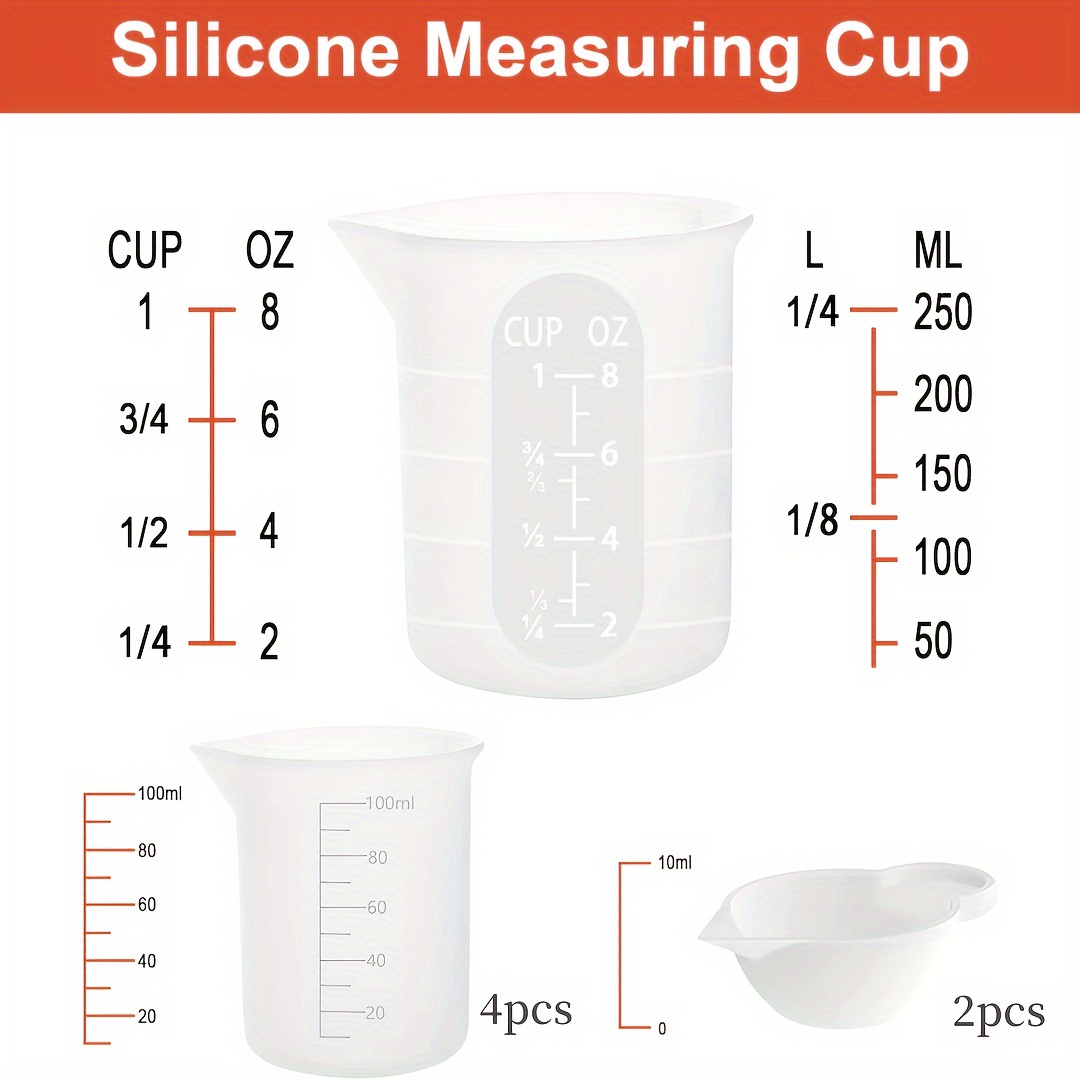 Silicone Measuring Cup 7pcs Set: 8.45oz Measuring Cup + 4x3.38oz Stirring Cup + 2x0.34oz Mold Dispenser For Liquid Measurement In Jewelry Casting Tools