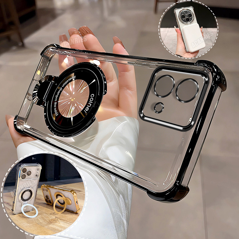 TEMU Phone Case - Acanries 1pc Luxury Thin Ring Folding Stand Holder Bracket And 1pc Plating Clear Shockproof Protective Phone Case For Motorola For