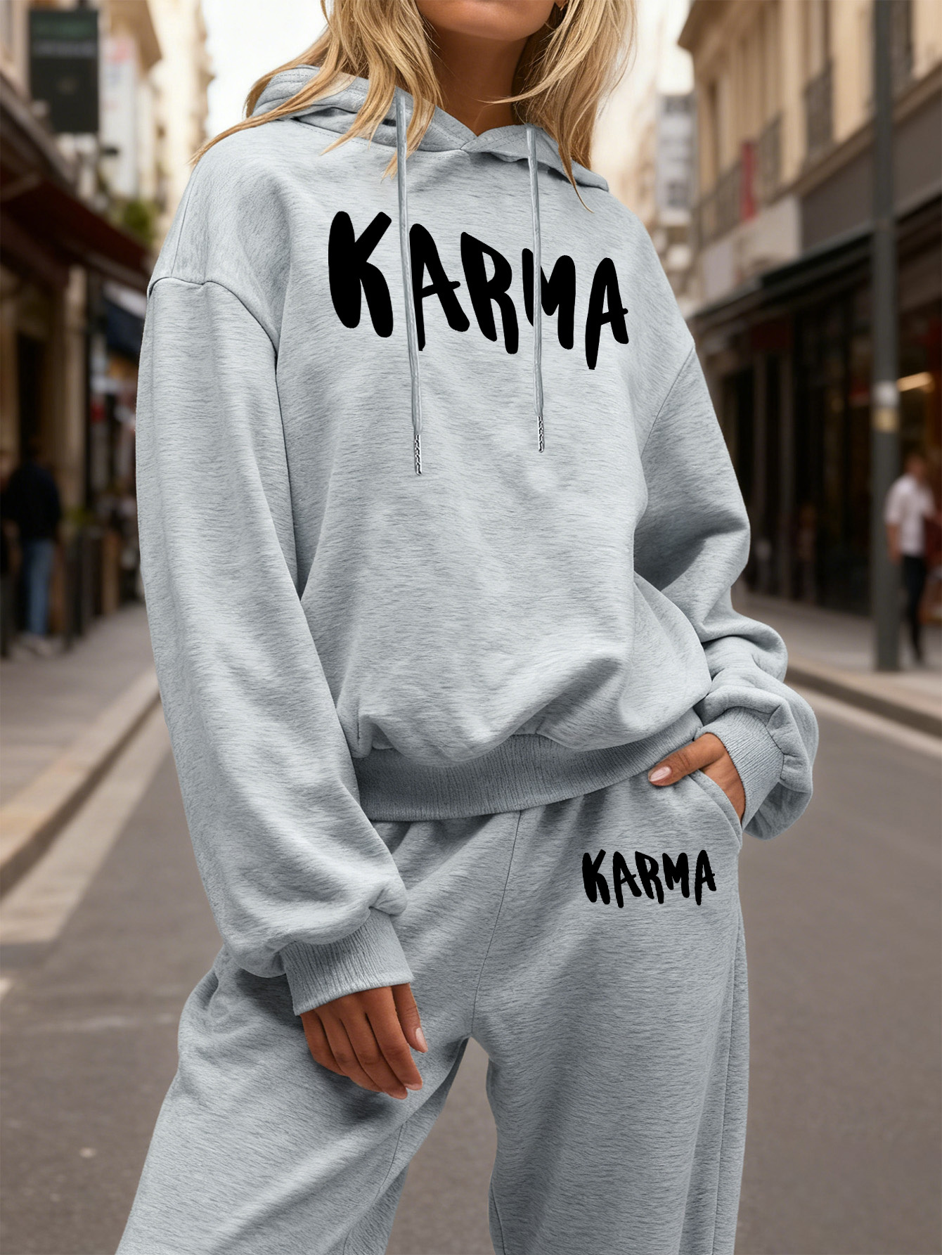 item picture womens casual winter hoodie set without pockets and long pants