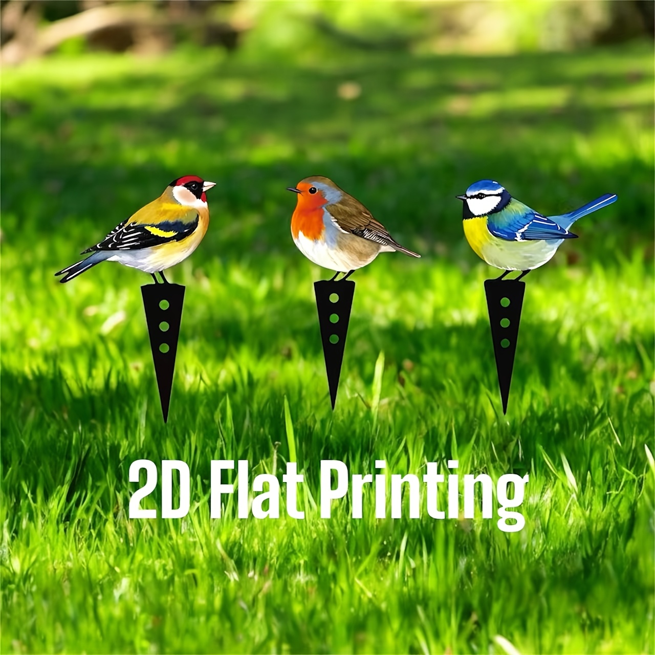 E-shop 2D Flach, [2D Flach] 2D Flach 3-tlg. farbige Vogel-Gartenstecker aus Acryl, zum Dekorieren von Blumentöpfen, Dschungeln, Moos, Topffluren, etc.,