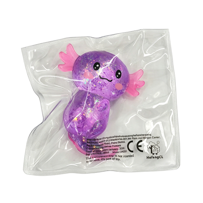 Image of Cute Axolotl Toy, Transparent Jelly Texture With Built-in Glitter, Slow Rebound Fidget Toy, Individually Sealed Portable Decompression Squeeze Toy