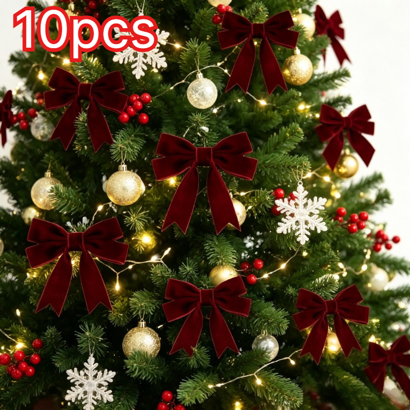 TEMU Ensemble de 10 nœuds décoratifs pour sapin de Noël, nœuds de satin luxueux, ornements de sapin de guirlande de Noël, décorations de fête de