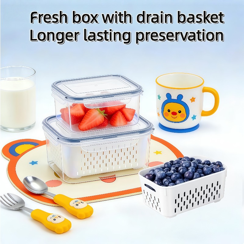 4pcs/set Large Capacity Fruit Storage Containers For Fridge With Removable Colander, Airtight For Fridge & Dishwasher Safe, Extend Freshness For Berries, Fruits & Vegetables