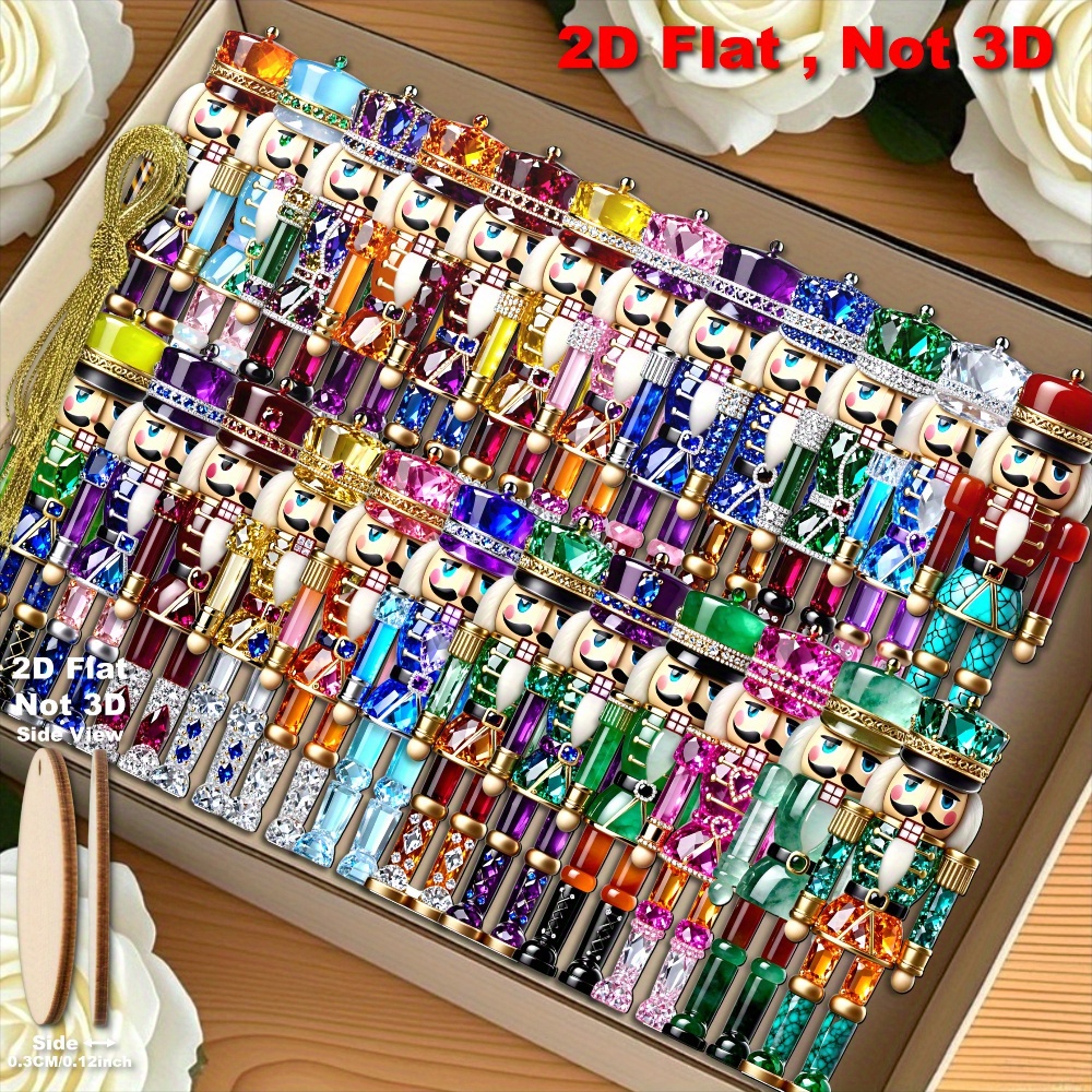 TEMU [2d Flat] 24pcs Sparkly Colorful Gemstone Nutcracker Ornaments, 4.7inch Wooden Pendants, Christmas, New Year, Carnival Gifts, Home, Window,