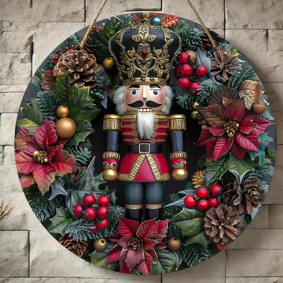 TEMU 2d Flat - A 2d Walnut-themed Round Wooden Wreath, An 8x8 Inch Circular Decorative Sign, Suitable For Versatile Holiday Decorations In Bars,