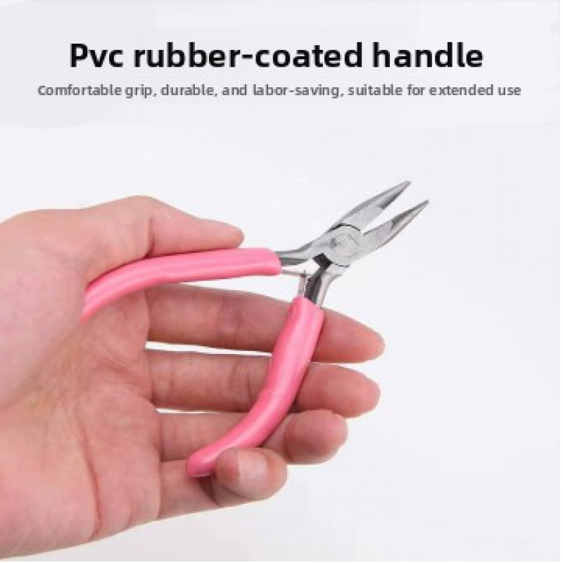 TEMU Heavy-duty Jewelry Making Pliers With Serrated Jaws - Professional Jewelry Craft Tool, Ergonomic Pink Handle And Needle-nose Pliers For Precise