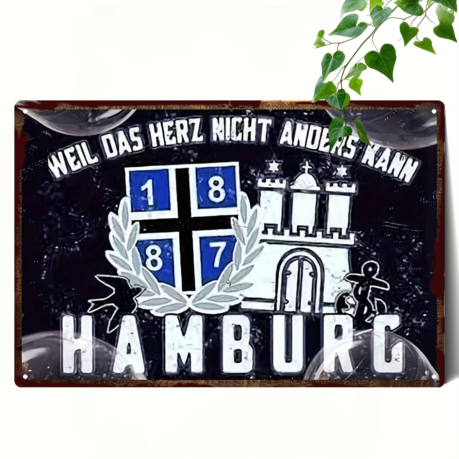 2d Flat - 2d Plane Retro Hamburger Badge Metal Wall Decoration - 1887 Traditional Tin Sign, Keys And , 20x30 Cm / 8x12 Inches, Bedroom, Living Room, Bar, Outdoor Wall Hanging Decoration, Construction