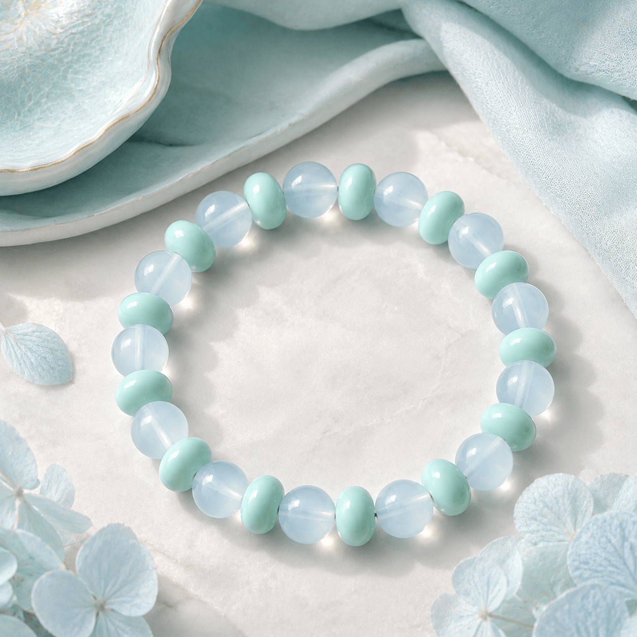 Lucky Bead Bracelet with Moonstone & Mint Green Beads