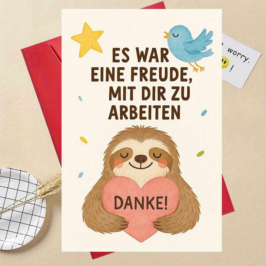 Image of A Single Appreciation Card Featuring A Cute Sloth Holding A Heart, Perfect For Expressing Gratitude To Colleagues, For A Farewell Or As A Thank You Gift For Coworkers And Team