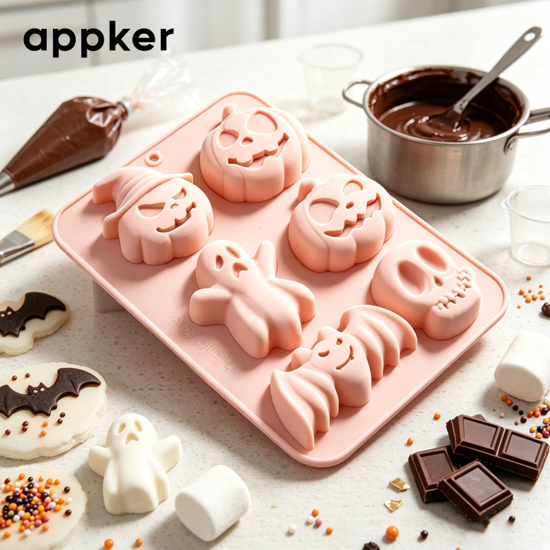 TEMU Moule en silicone APPKER à 6 cavités sur le thème d'Halloween, citrouille, chauve-souris, , chapeau de sorcière, moule réutilisable de qualité