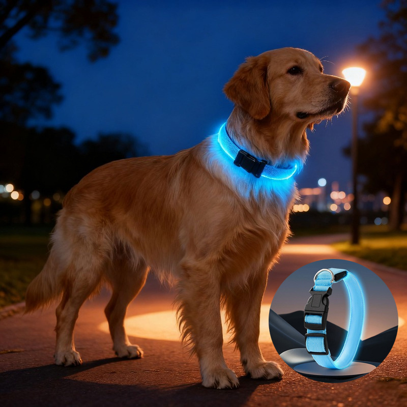TEMU 1pc, Usb Rechargeable Led Dog Collar Lights - Blue And Options, Adjustable Comfortable Soft, Medium, Large Dogs, 3 Lighting Effect , With Usb