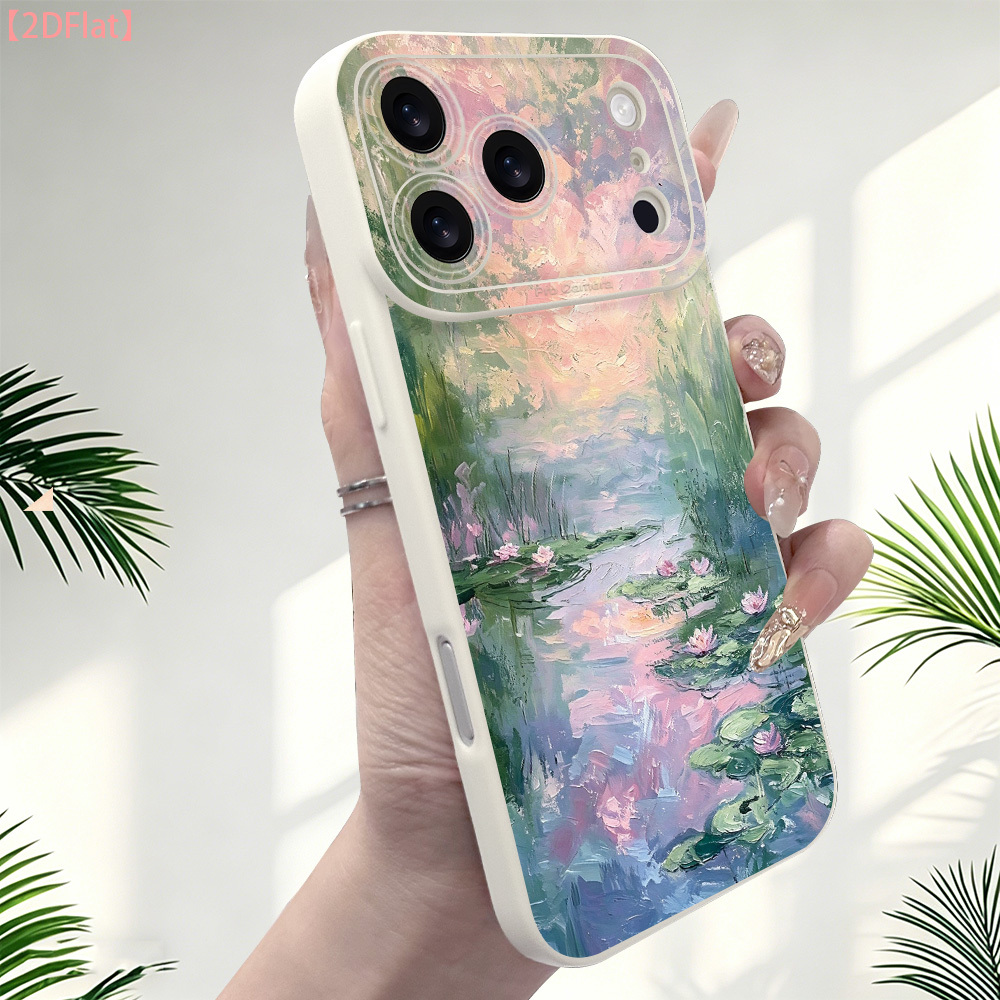 Ovitek za telefon: 2D ploščat ovitek za telefon z vzorcem Monetovega ribnika z vodnimi lilijami, združljiv z iPhone 17 16 15 14 13 12 11 Pro Air