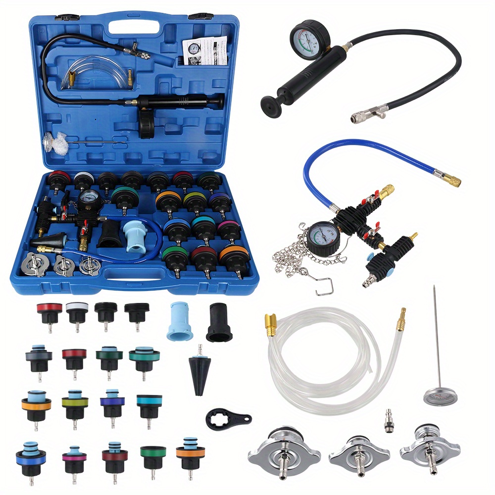 TEMU Radiator Coolant Pressure Tester Vacuum Refill Tool Kit, 28pcs Automotive Cooling System Leak Test And Pneumatic Purge Fill Set With Testing