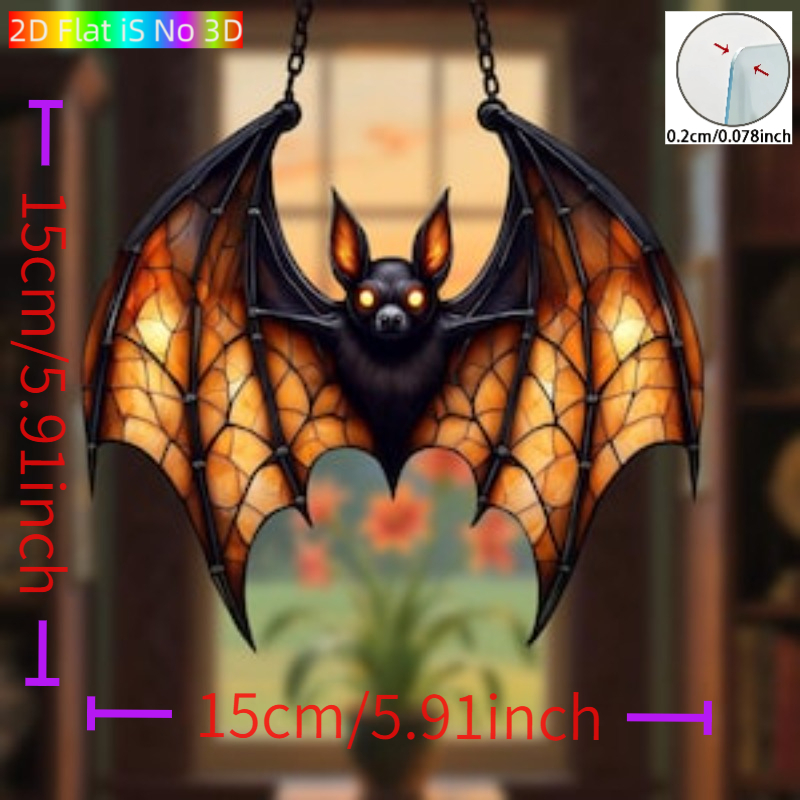 Image of 2d Flat Gothic Style Bat Acrylic Sun Catcher | Horror Bat Window Hanging, Gift For Bat Lovers, Scary Decor, Bat Halloween Home Decor