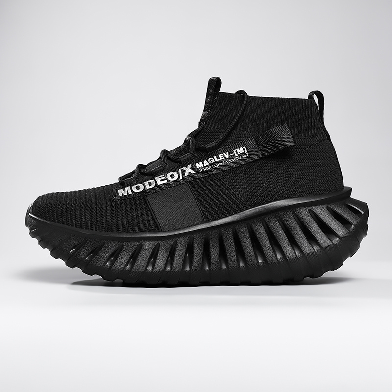 Men'S Knitted Sneakers High Top Lace-Up Breathable Mesh Socks Shoes Men'S Outdoor Lightweight Running Shoes