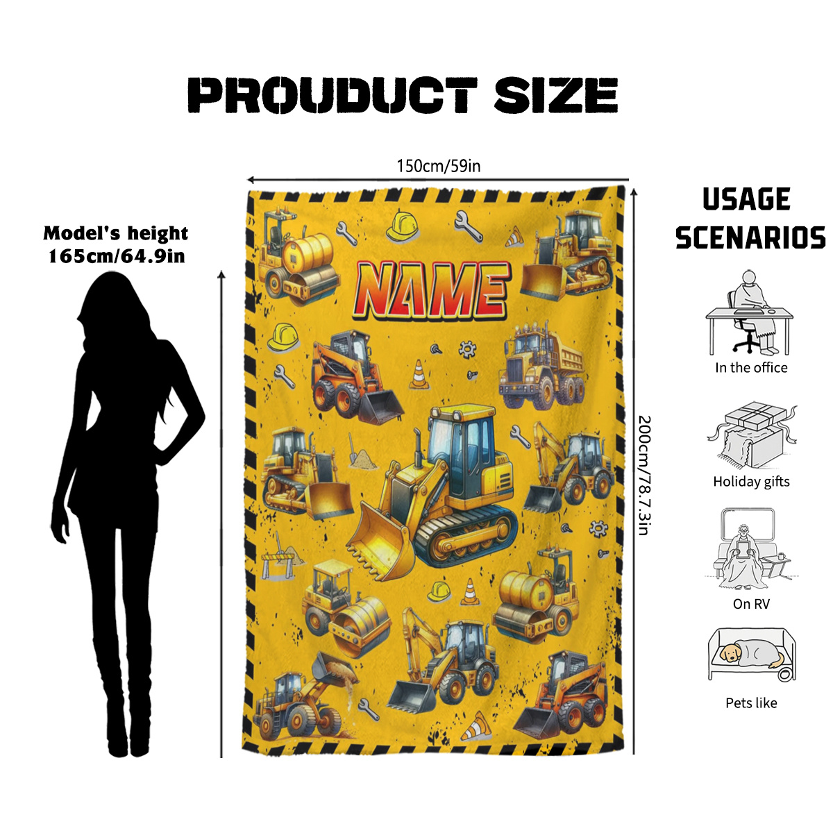 Customizable Name Engineering Vehicle Fleece Blanket