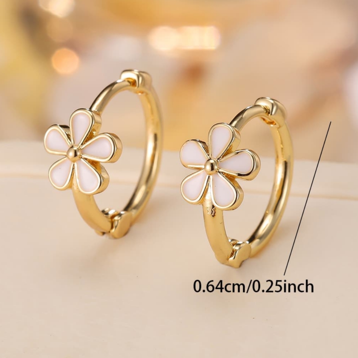 Unisex Minimalist Copper Enamel Five-Petal Flower Huggie Earrings