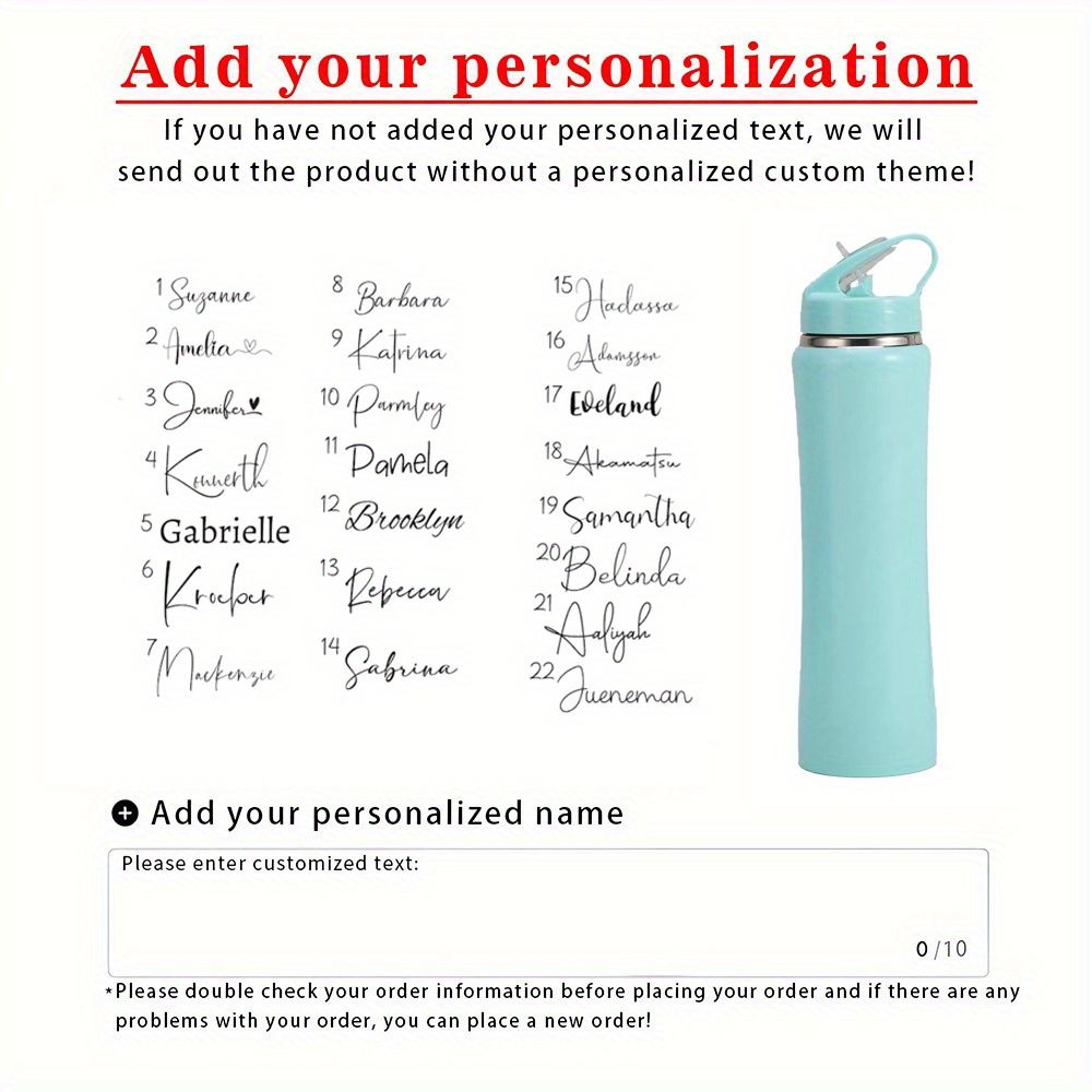 TEMU 1pc Personalized Water Bottle, Custom Name Insulated Water Bottle, Water Bottle With Straw, Gym Water Bottle, Bike Water Bottle, Personalized