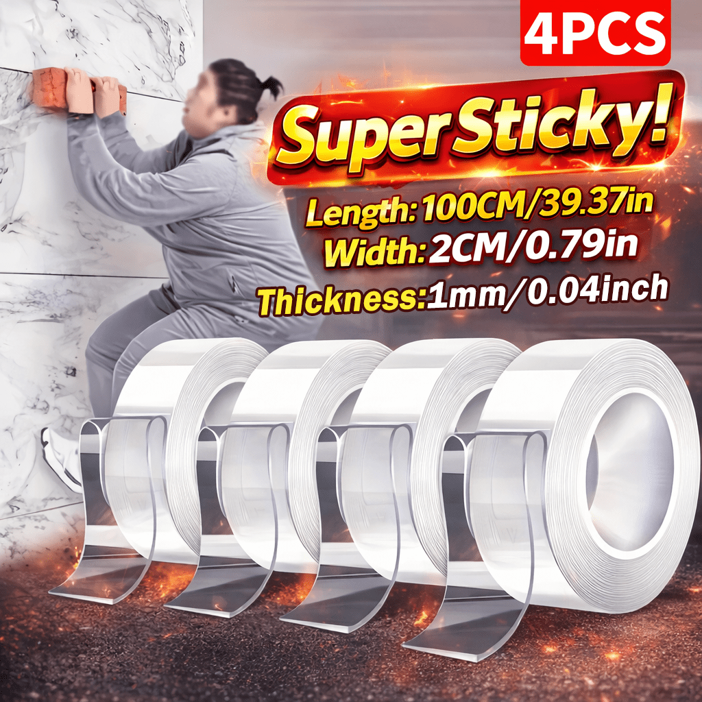 TEMU 4 Meters (divided 4 Rolls) Double-sided Nano Tape Set - Super Strong, Reusable, For Art And Holiday Decorations - Suitable For All , Surface