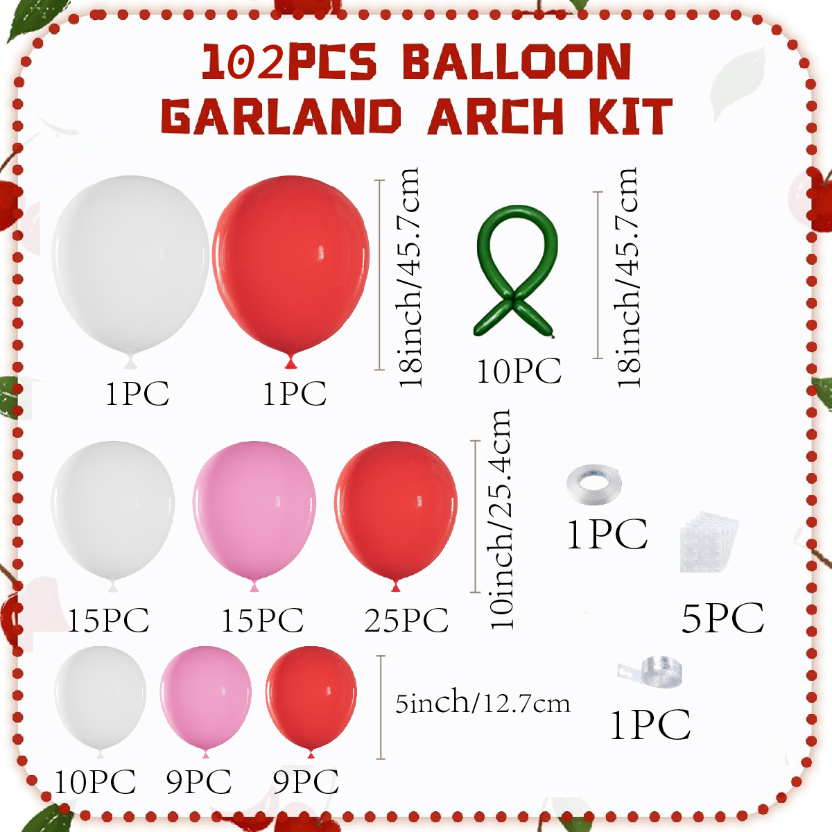 TEMU Ballons de Fête Lot de 102 Ballons en Latex à Soi- Rouges, Roses et , Tailles 5in, 10in et 18in. Idéal pour , Saint-Valentin, Anniversaires,