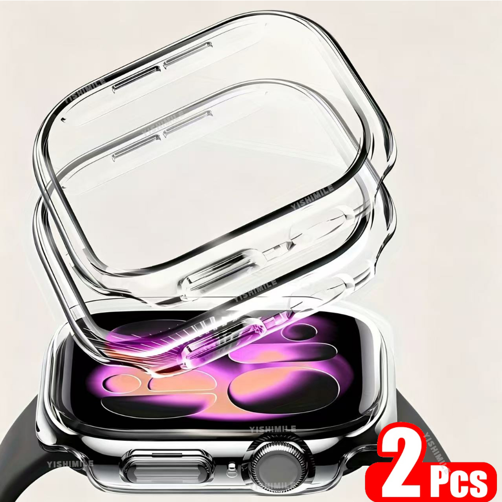 TEMU 2pcs, Verre Trempé + Coque de Protection, Compatible avec Apple Watch 11 SE SE2 SE3 40/41/42/44/45/46Mm/Watch Ultra Ultra3 49Mm, pour Accessoire