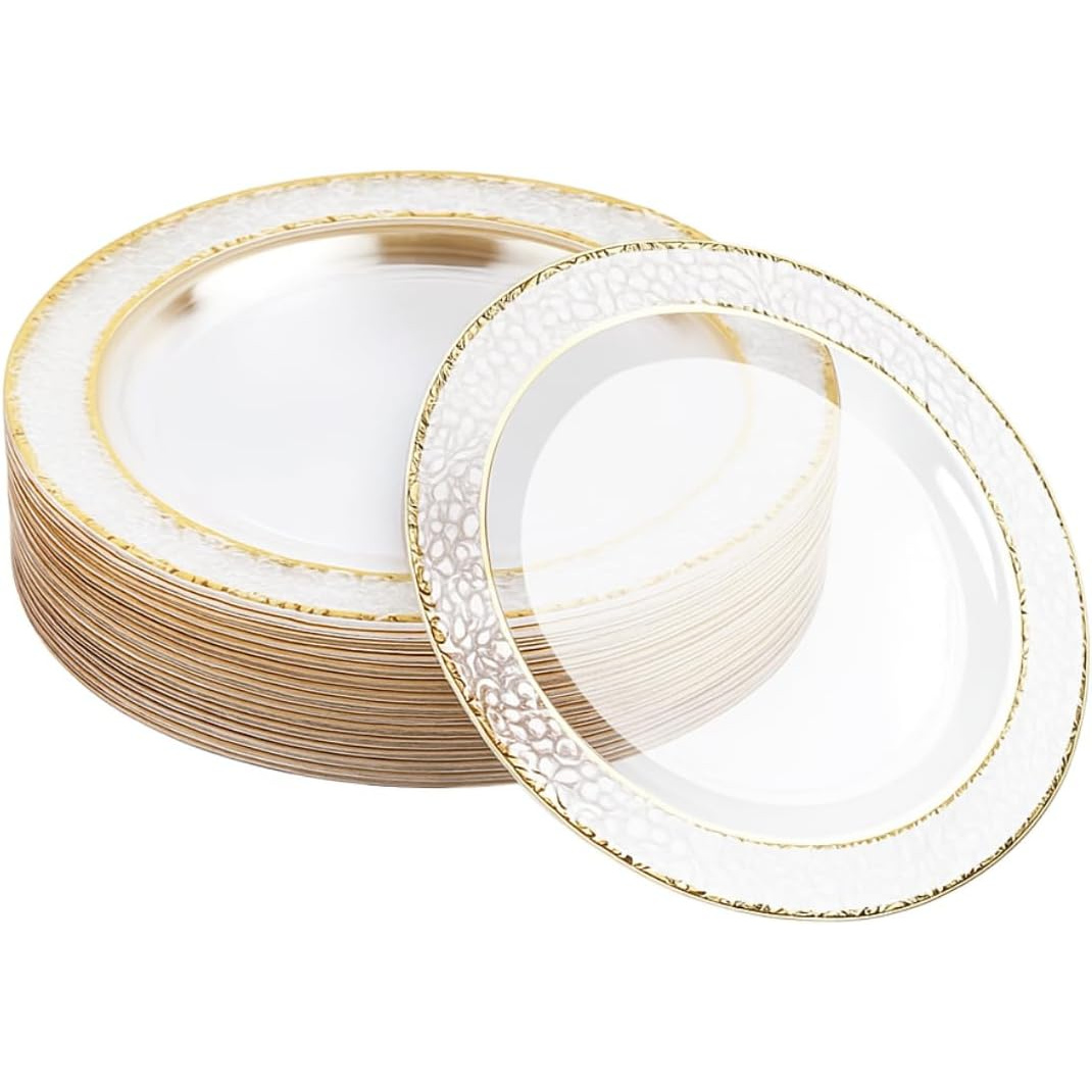 Image of 25pcs Plastic Dinner Plates With , 26cm - Elegant, Sturdy - Weddings, Birthdays, Christenings, Bbq, Christmas, Parties