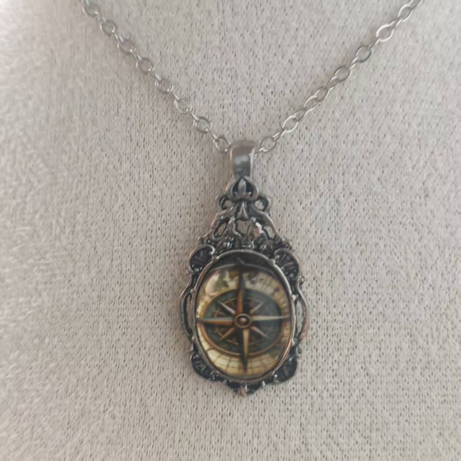 TEMU 1pc Compass Necklace Direction Necklace Navigation Necklace Adventure Necklace Pendant Necklace Flower Necklace Map Necklace Jewelry Additions