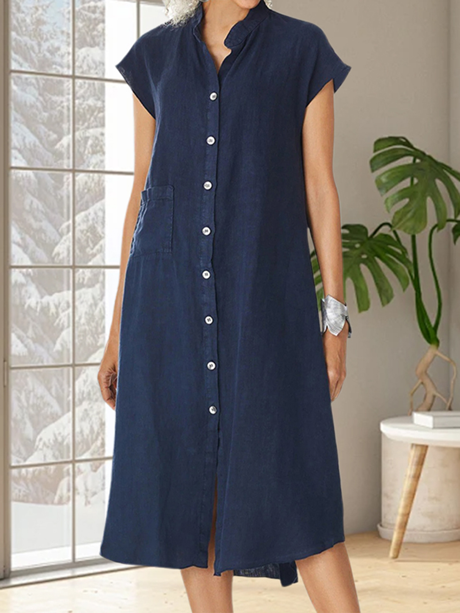 women's summer button dresses solid linen dress v neck cap sleeve a line  dress - women's clothing - Temu