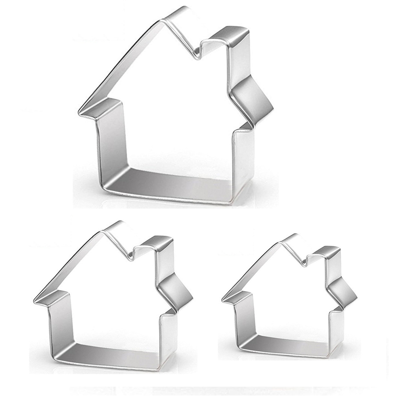 Image of 3pcs Stainless Steel Christmas House Cookie Cutter Set - Festive Baking Molds For & Fondant, Diy Holiday Decorations, Pet Treats - Perfect For Baking